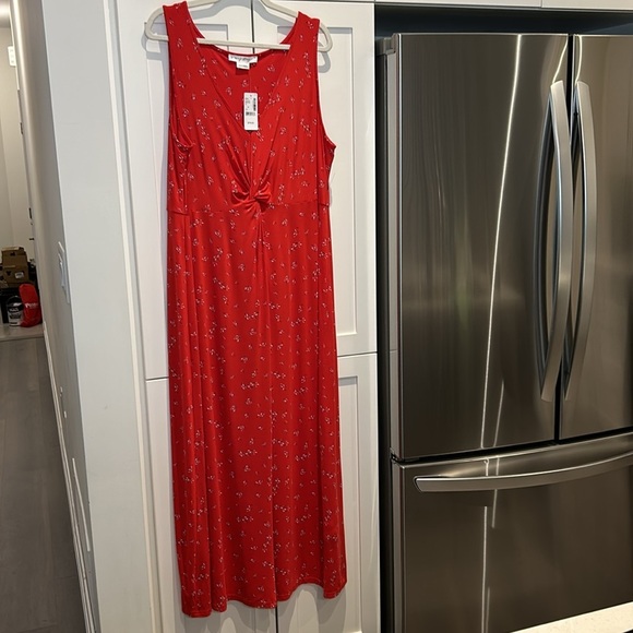 Red VNeck Sleeveless Maxi Dress size 1X NEW - Picture 9 of 12